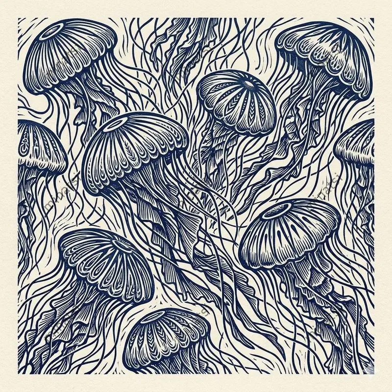Vintage Marine Linocut Pattern Art