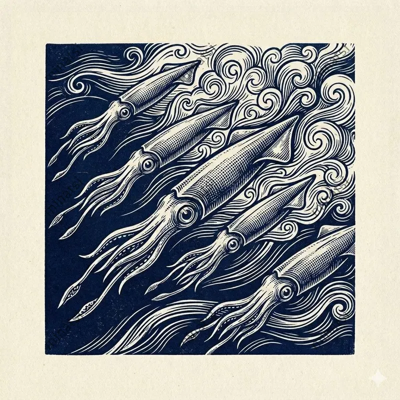 Vintage Marine Linocut Pattern Art
