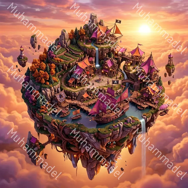 3D Isometric Floating Islands Fantasy
