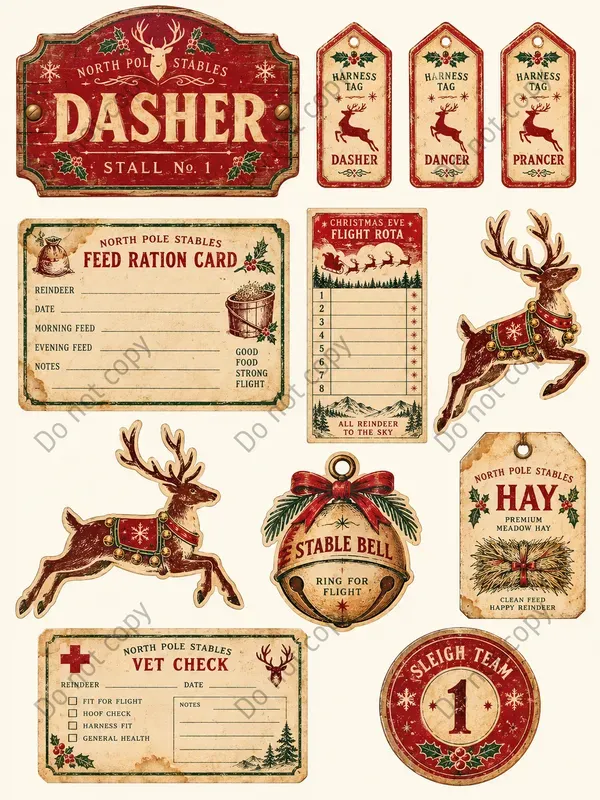 Reindeer Barn Ephemera Sheets