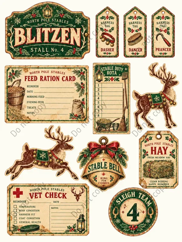 Reindeer Barn Ephemera Sheets