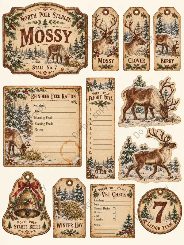 Reindeer Barn Ephemera Sheets