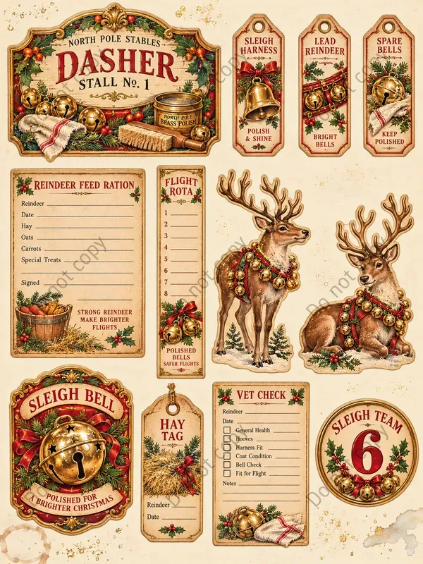 Reindeer Barn Ephemera Sheets
