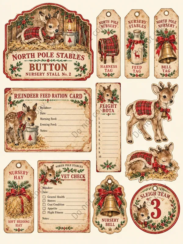 Reindeer Barn Ephemera Sheets