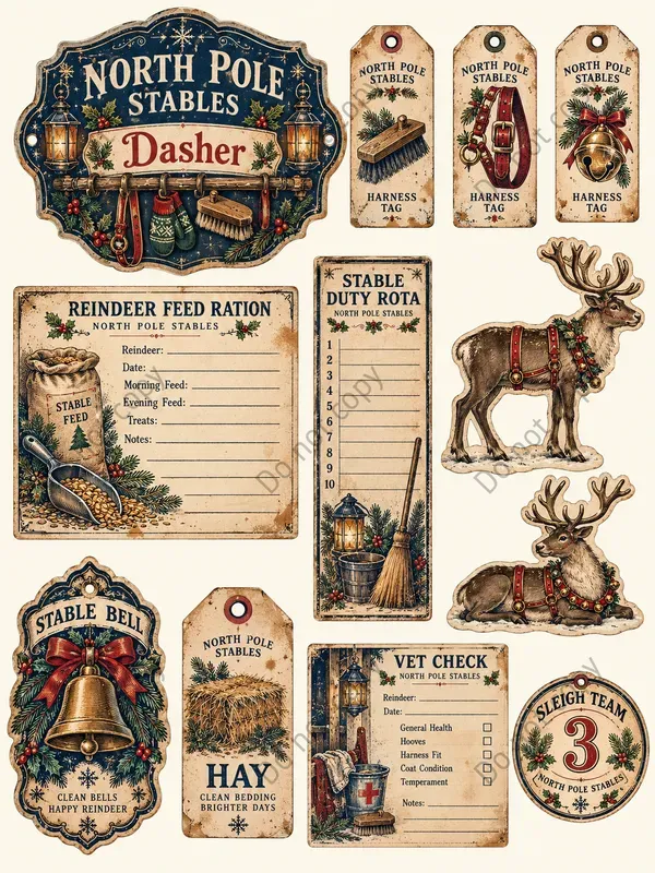 Reindeer Barn Ephemera Sheets