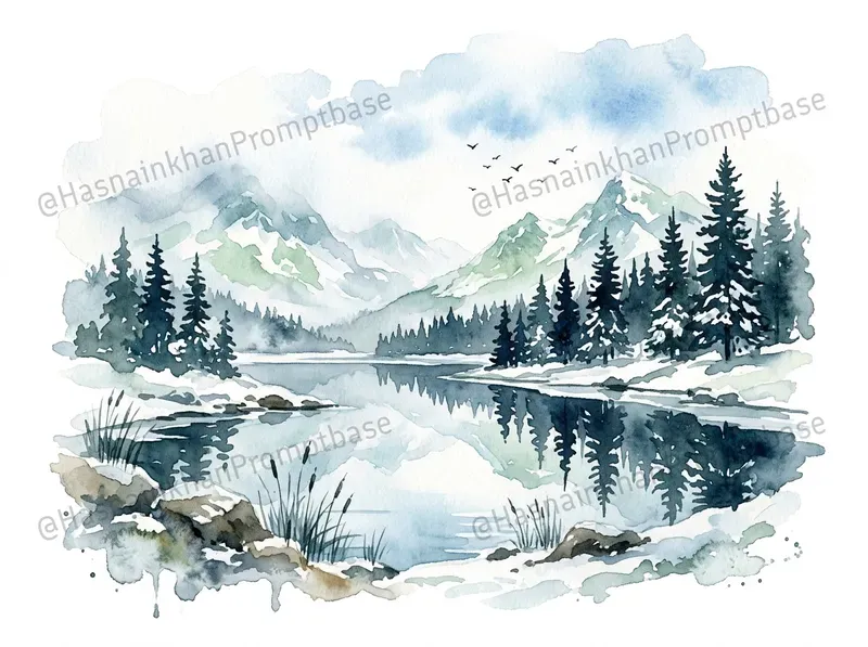 Watercolor Forest Lake Clipart