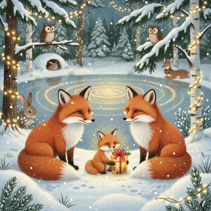 Woodland Animals Sharing Christmas Gifts