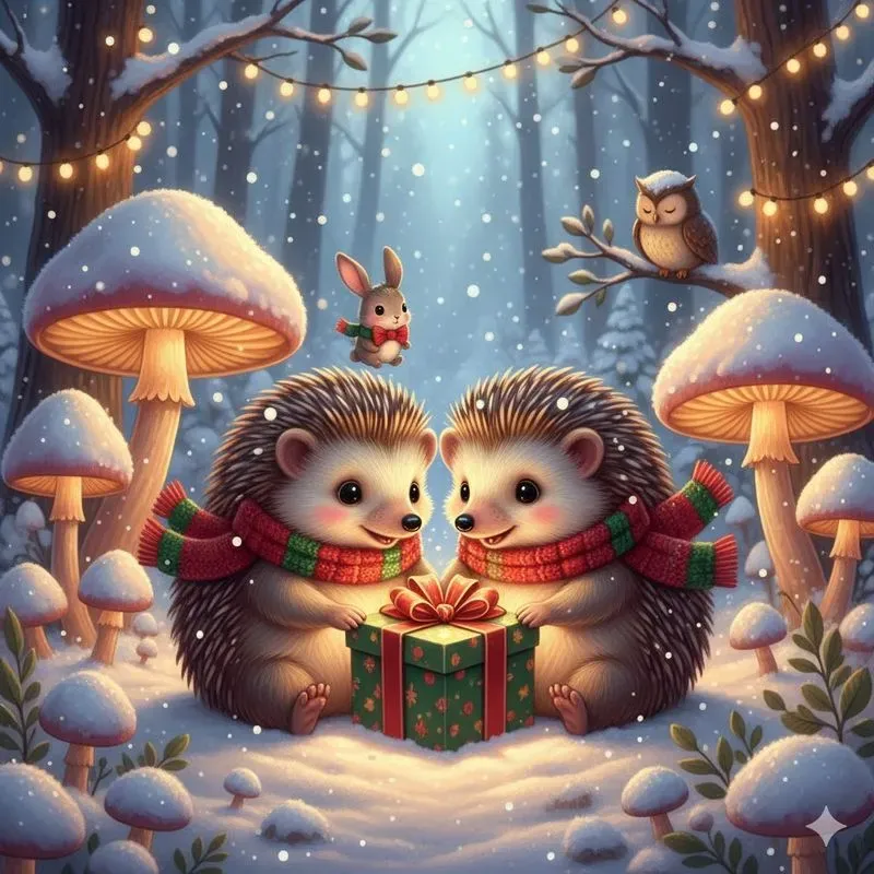 Woodland Animals Sharing Christmas Gifts