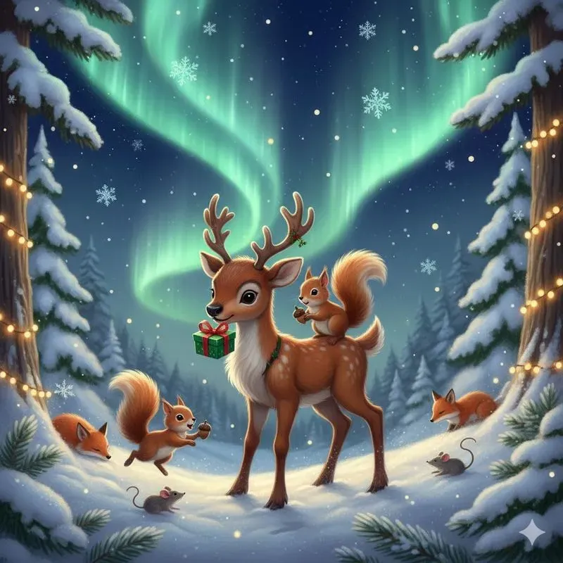 Woodland Animals Sharing Christmas Gifts