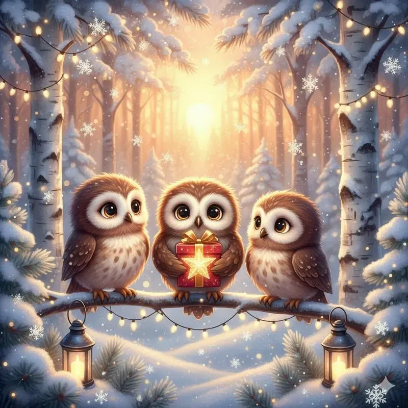 Woodland Animals Sharing Christmas Gifts