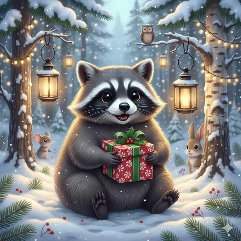 Woodland Animals Sharing Christmas Gifts