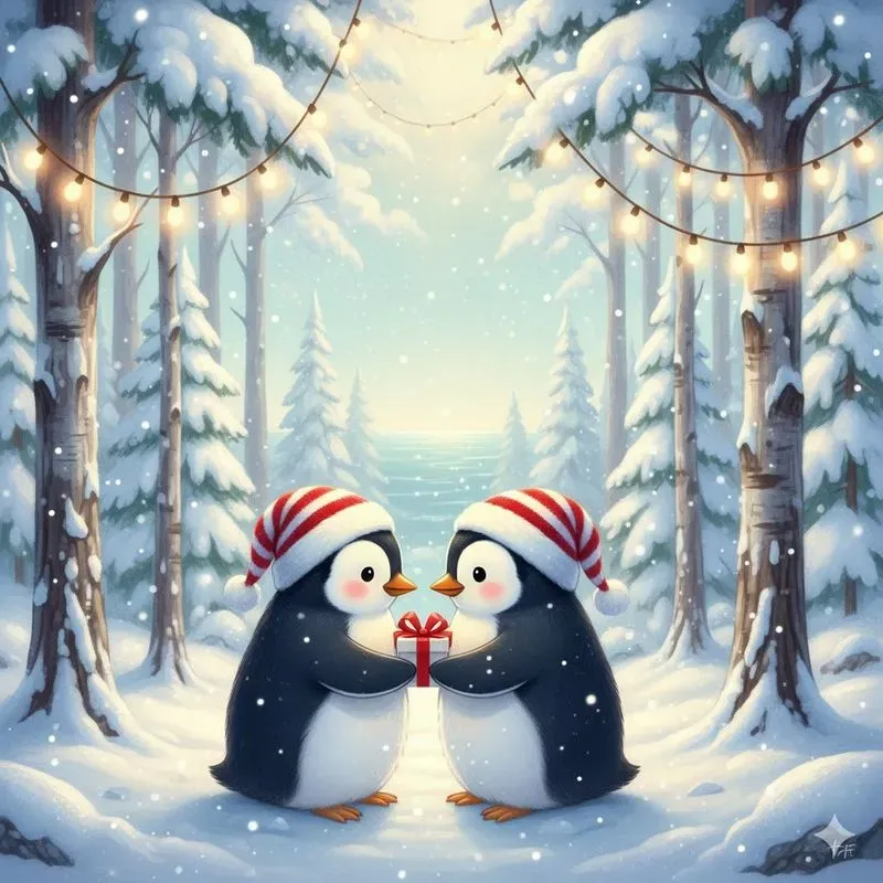 Woodland Animals Sharing Christmas Gifts