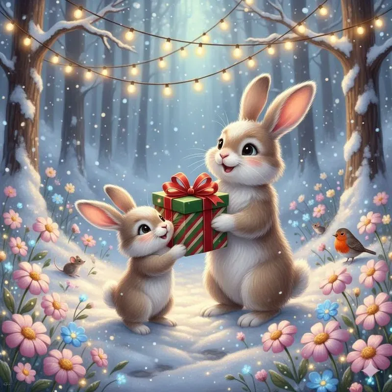 Woodland Animals Sharing Christmas Gifts