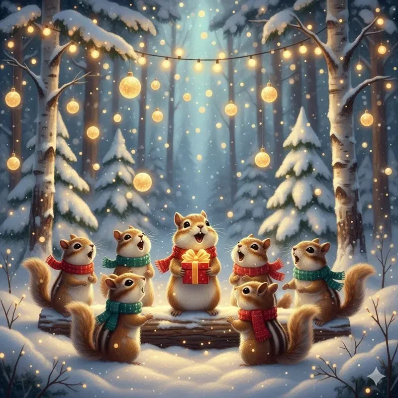 Woodland Animals Sharing Christmas Gifts
