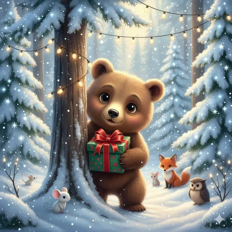 Woodland Animals Sharing Christmas Gifts