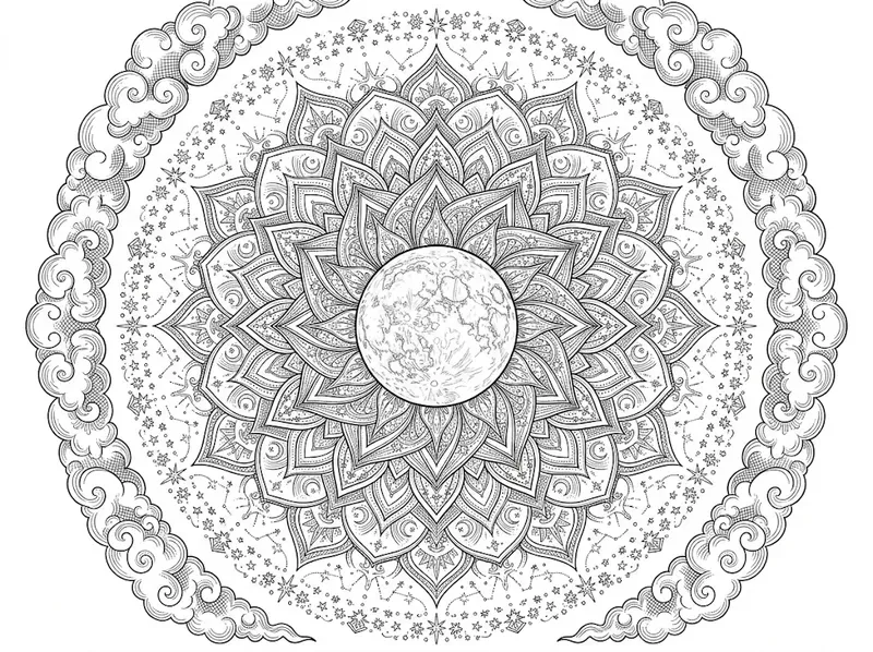 Celestial Moon Mandala Coloring Pages