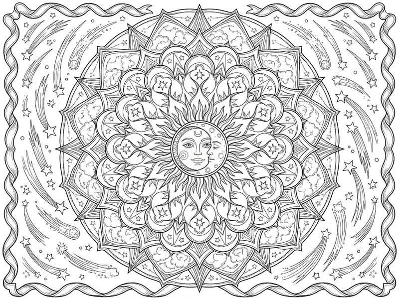 Celestial Moon Mandala Coloring Pages