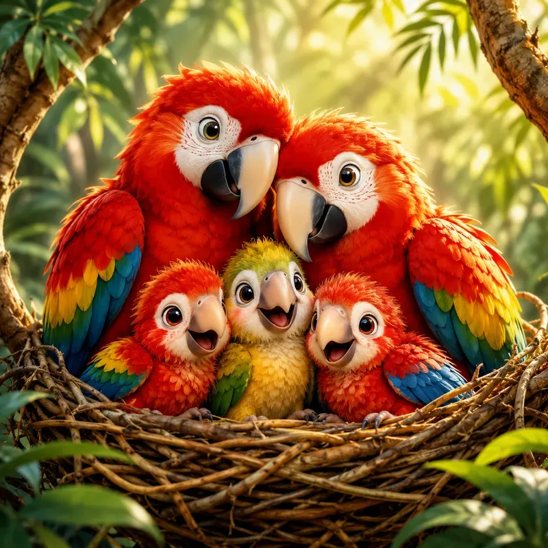 Cute Bird Family Nest Portraits