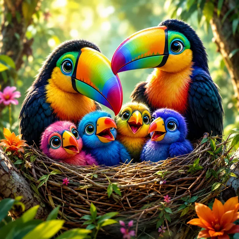 Cute Bird Family Nest Portraits