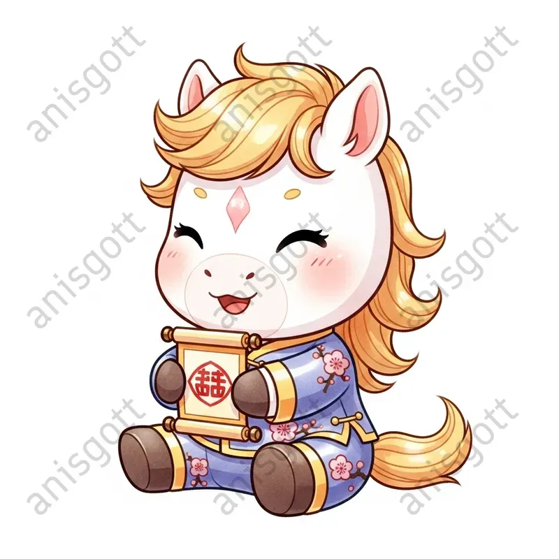 Lunar New Year Horses Watercolor Clipart