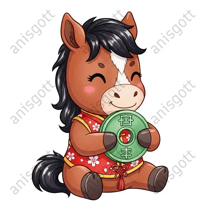 Lunar New Year Horses Watercolor Clipart