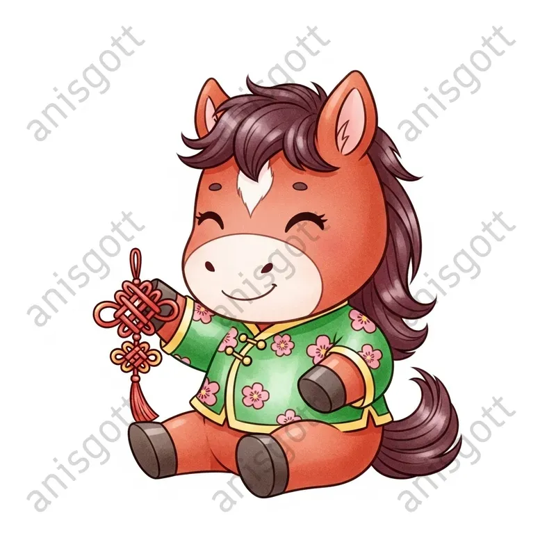 Lunar New Year Horses Watercolor Clipart