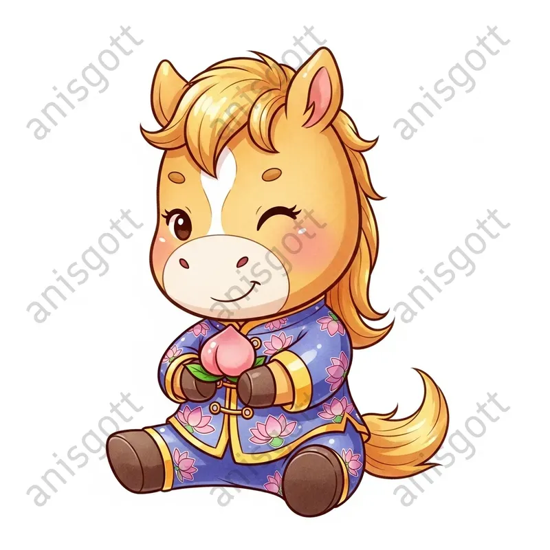 Lunar New Year Horses Watercolor Clipart