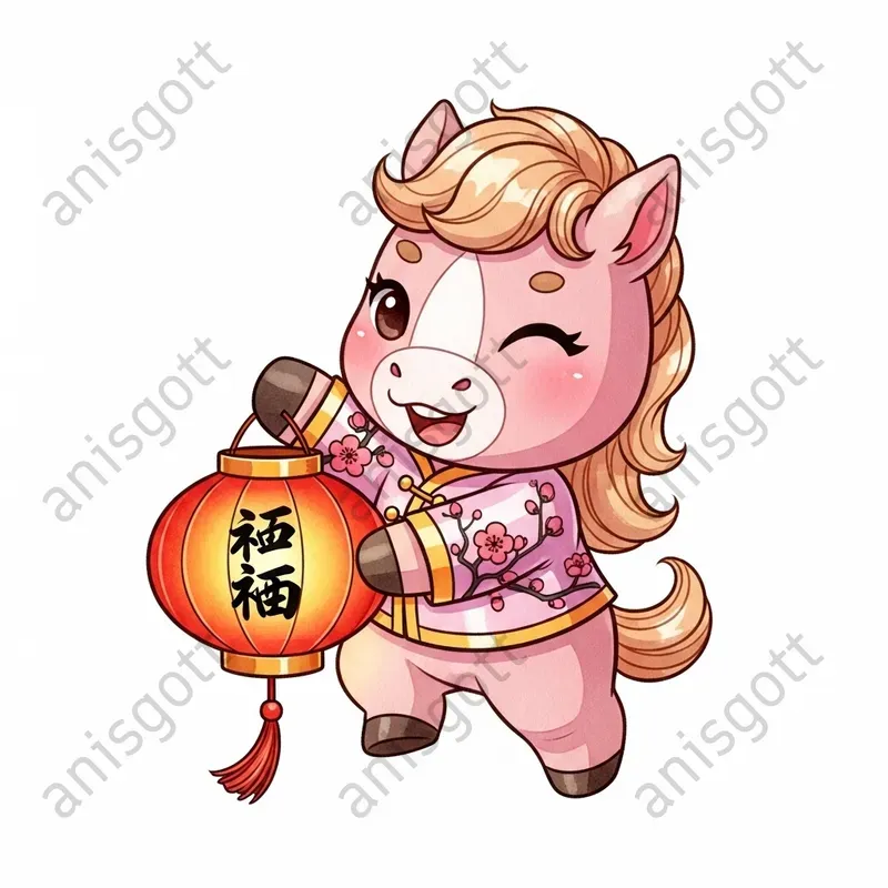 Lunar New Year Horses Watercolor Clipart