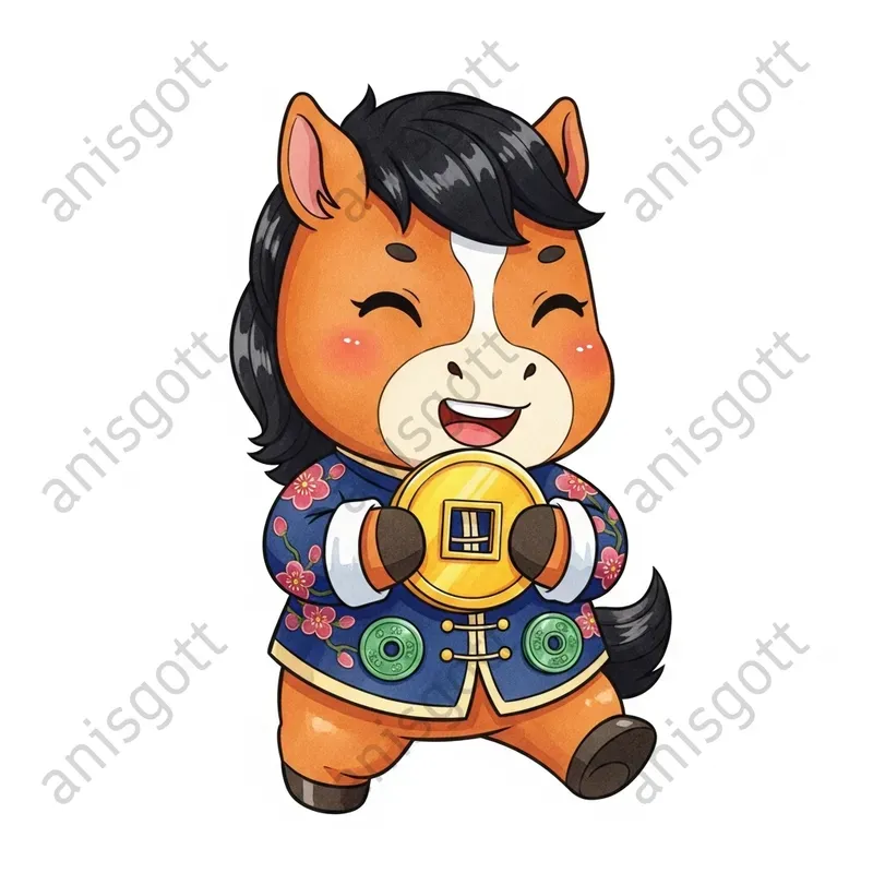 Lunar New Year Horses Watercolor Clipart