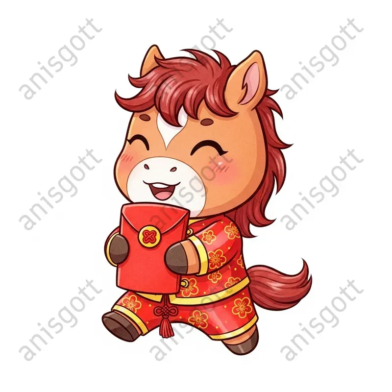Lunar New Year Horses Watercolor Clipart