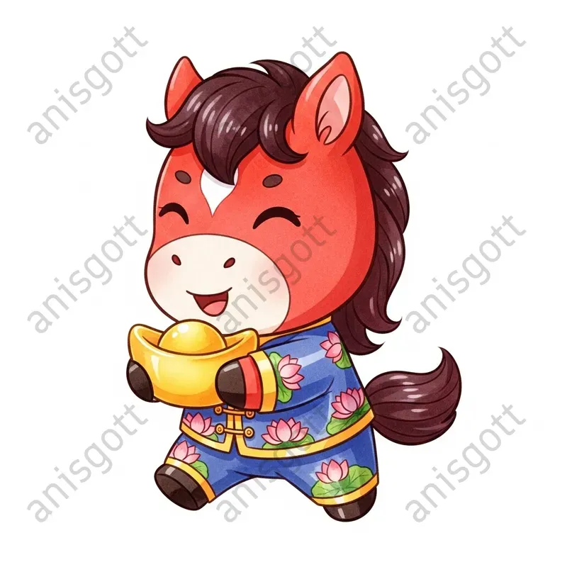 Lunar New Year Horses Watercolor Clipart