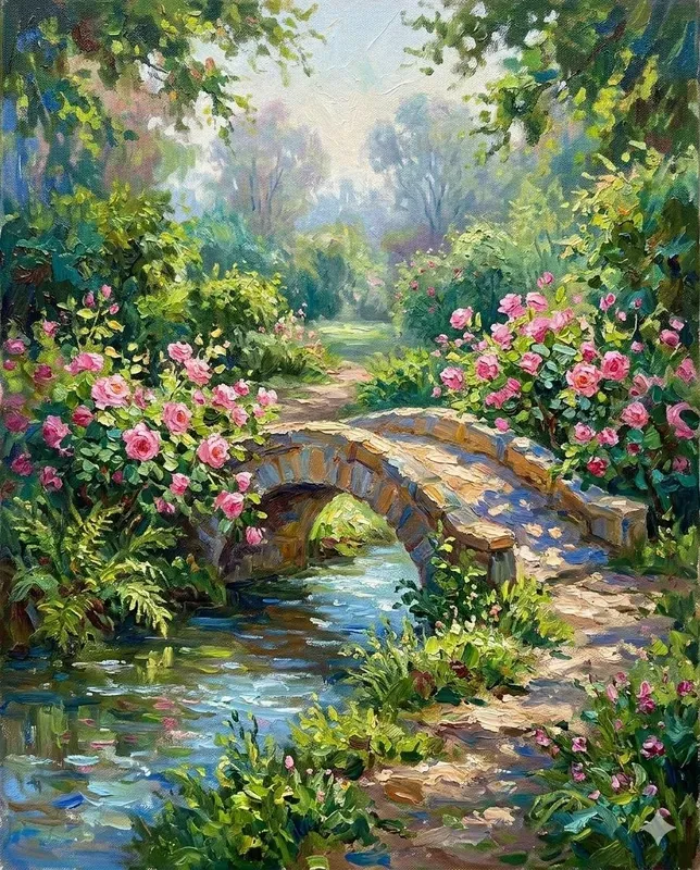 French Impressionist Garden Oil Art