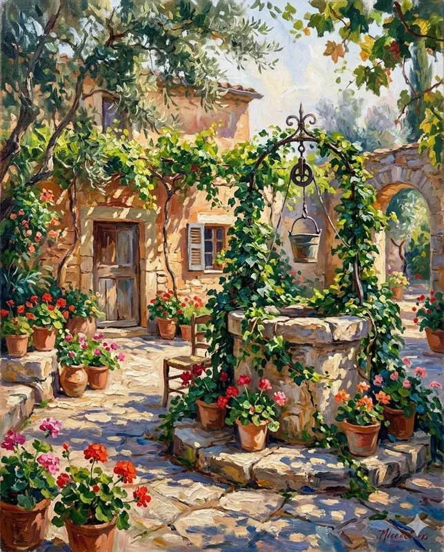 French Impressionist Garden Oil Art