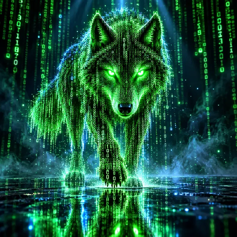 Glowing Code Rain Creatures Matrix