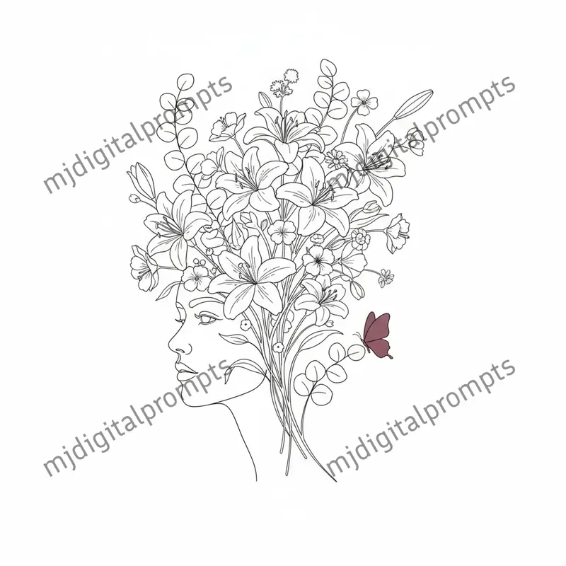 Surreal Double Exposure Line Art