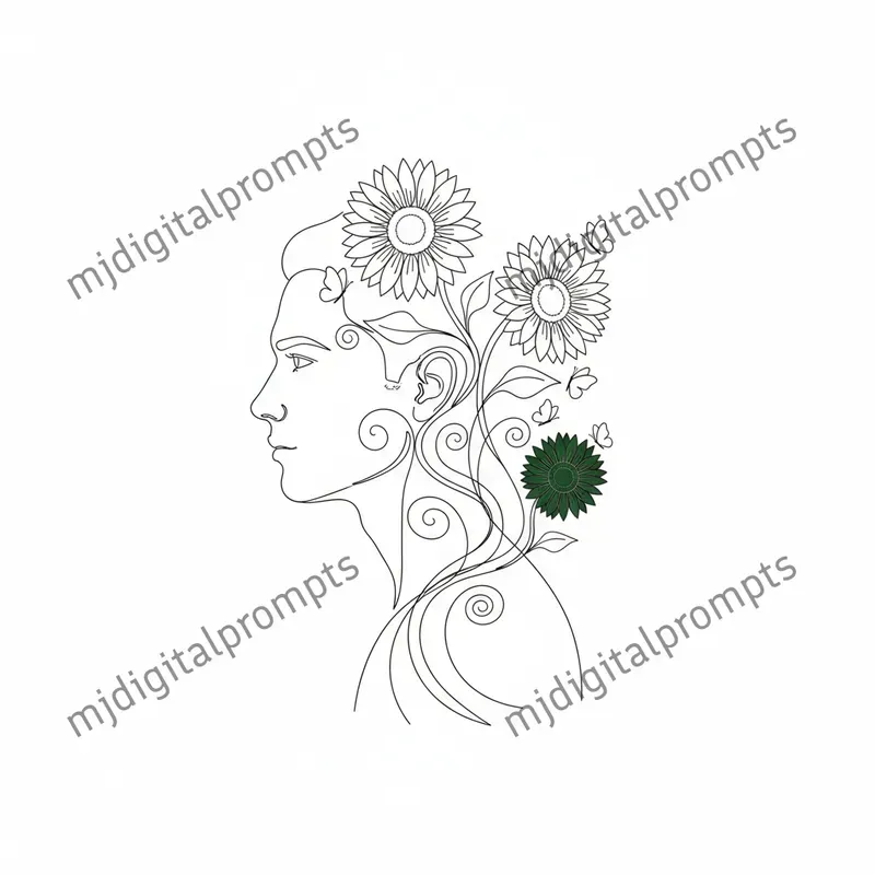 Surreal Double Exposure Line Art
