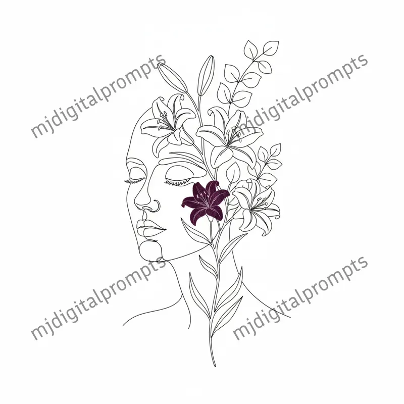 Surreal Double Exposure Line Art