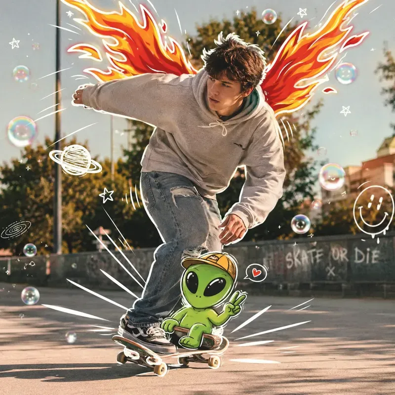 Photo And Cartoon Doodle Art