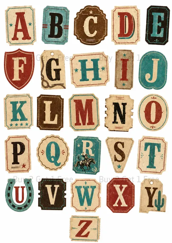 Western Retro Collage Letter Tiles