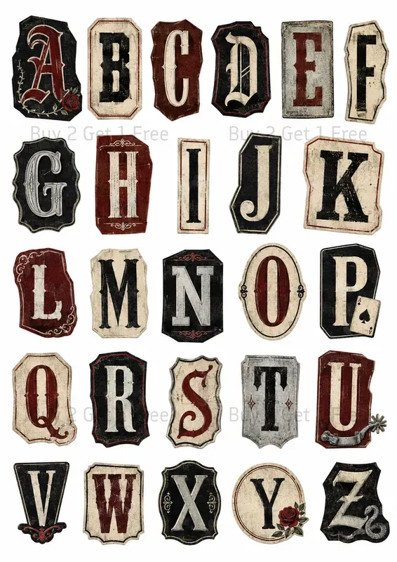 Western Retro Collage Letter Tiles