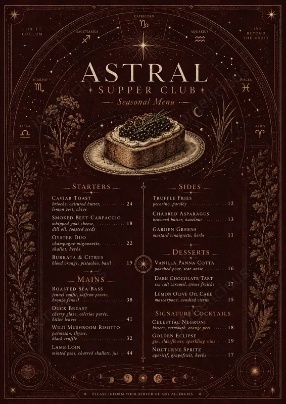Celestial Chart Food Menus