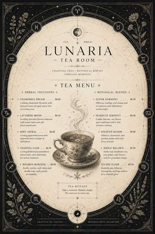 Celestial Chart Food Menus