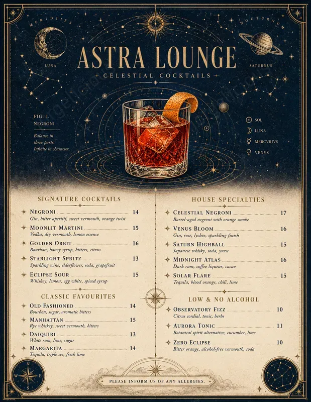 Celestial Chart Food Menus