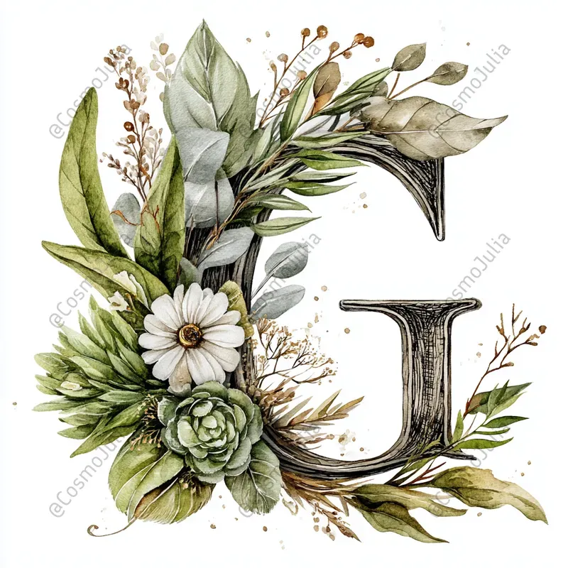 Watercolor Floral Alphabet Clipart