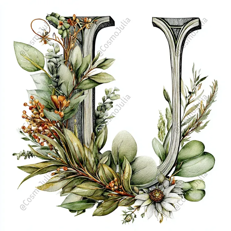 Watercolor Floral Alphabet Clipart