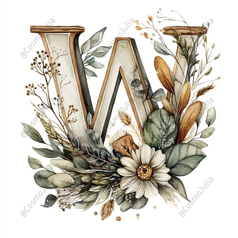 Watercolor Floral Alphabet Clipart