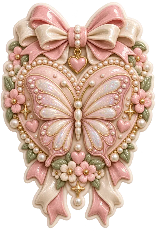 3D Butterfly Heart Clay Stickers