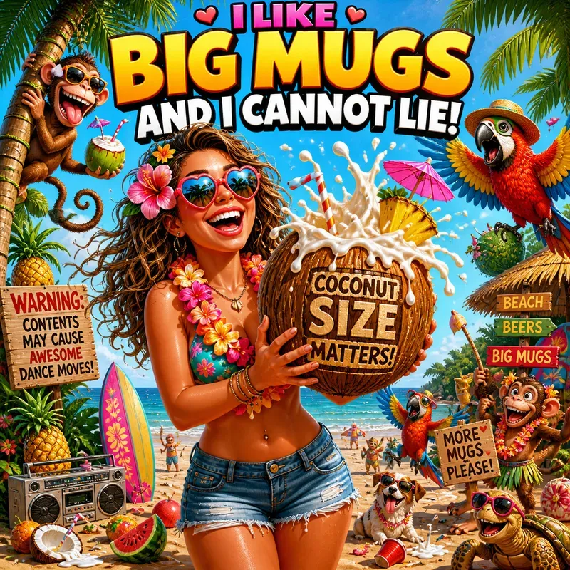 Funny Cartoon Beach Scenes With Giant Mugs