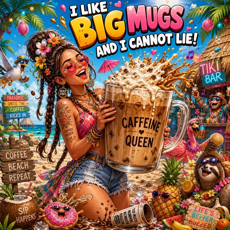 Funny Cartoon Beach Scenes With Giant Mugs