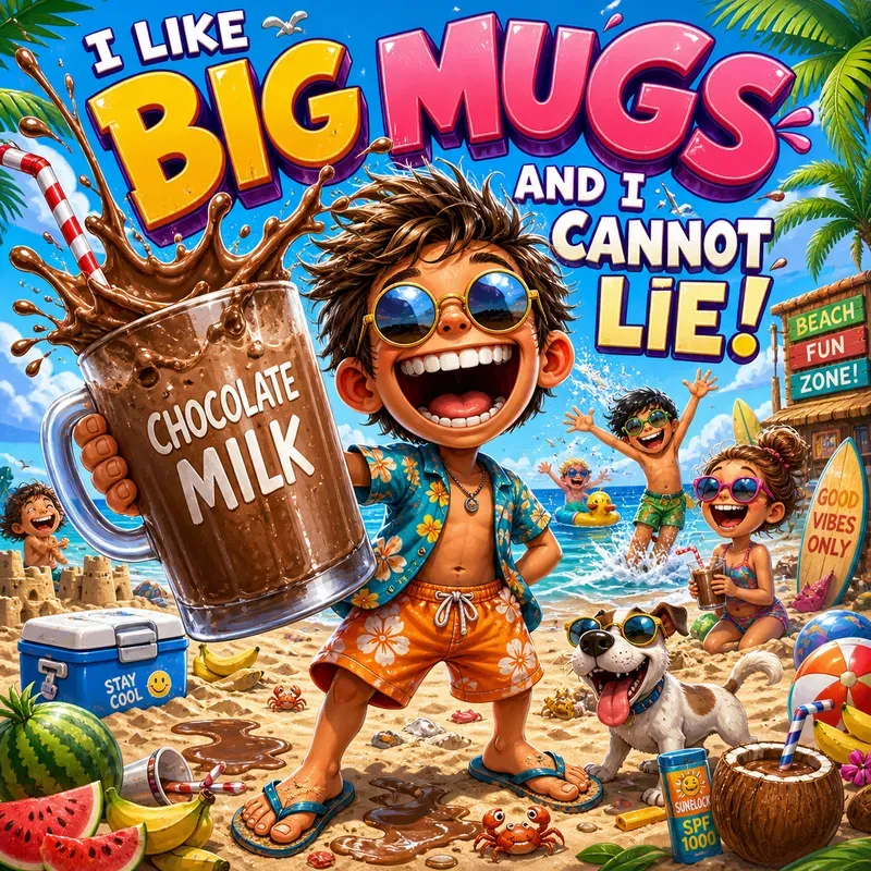 Funny Cartoon Beach Scenes With Giant Mugs